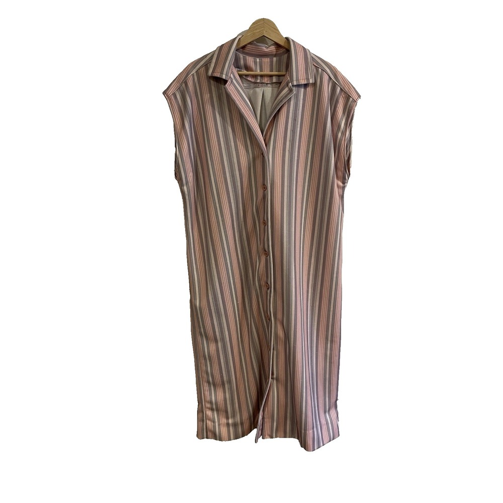 Vintage Striped Maxi Shirt Dress 70s 80s